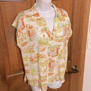 Cynthia Rowley 100% Linen Top  Boxy Cottagecore Coastal Size Large